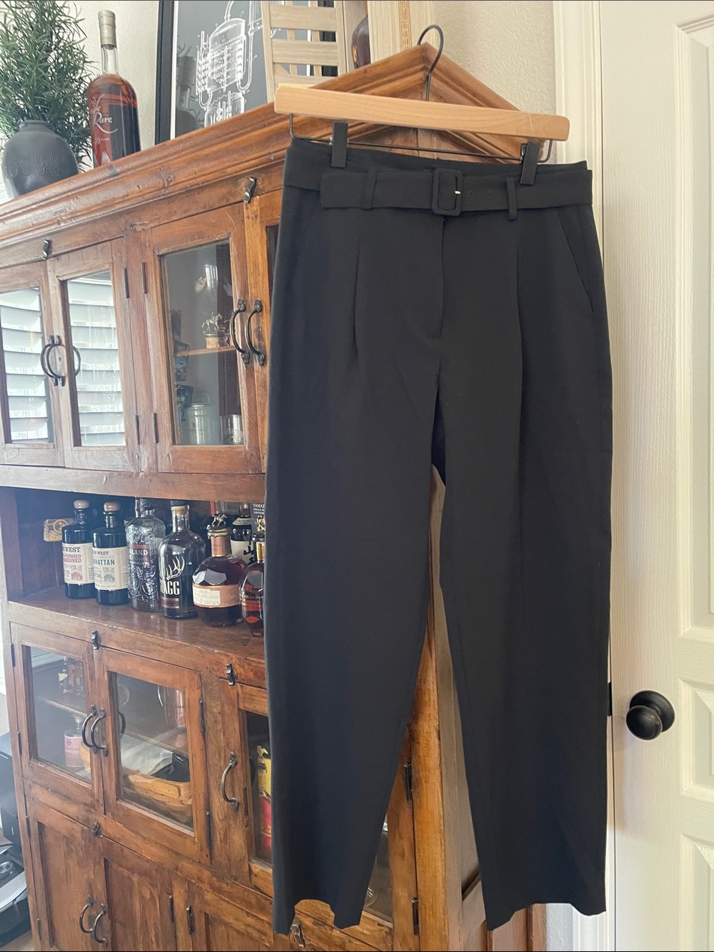 J. Crew Black High-Rise Belted Tapered Dress Pants